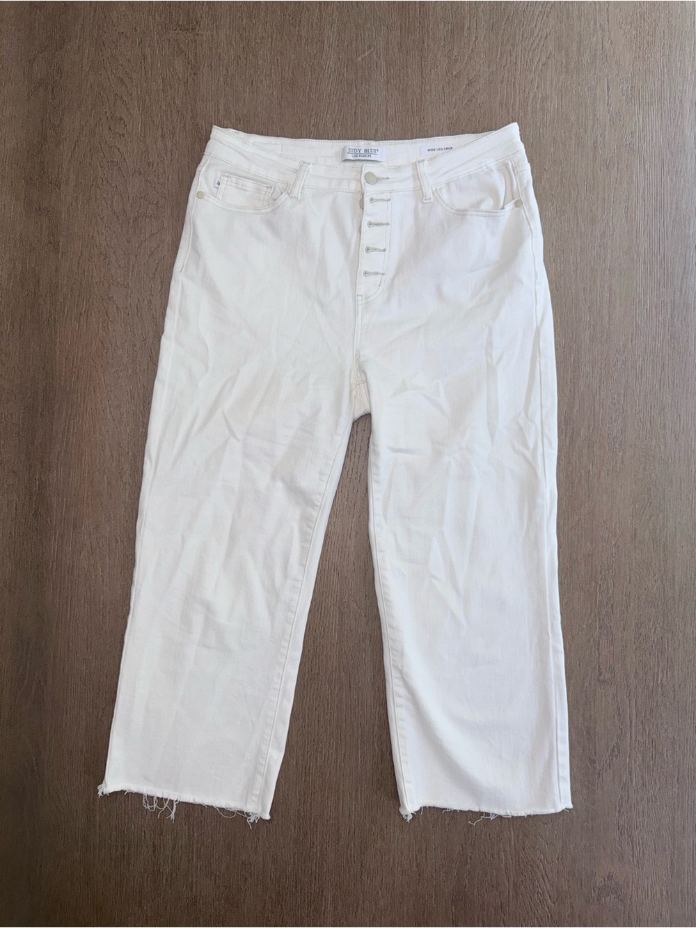 Judy Blue White High Rise Wide Leg Crop Jeans Raw Hem 13/31 - Worn
